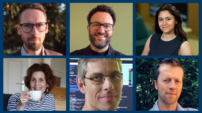 Speakers for the upcoming ARC Conversations: Data and AI Debate Ana Basiri, David Lowe, Bridgette Wessels, Tim Barker, Wim Vanderbauwhede, and Michael Hicks.