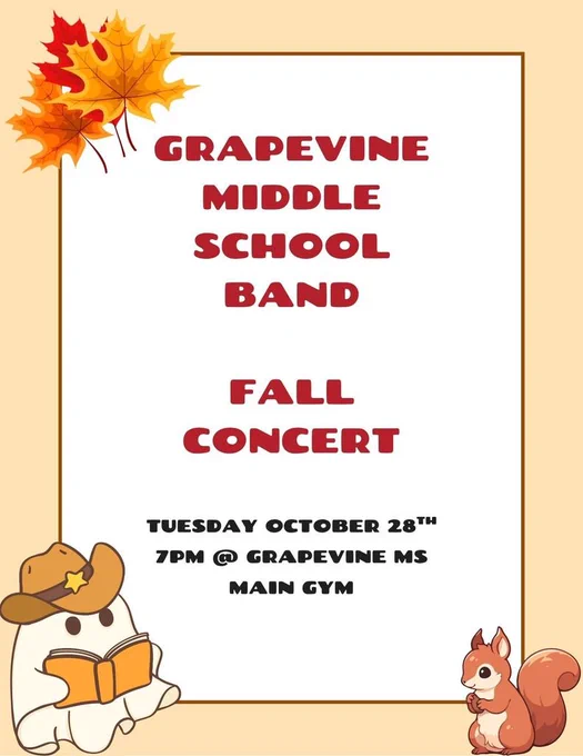Round one! 🎵 Don’t miss the GMS Band Concert on Tuesday, Oct. 28 — an evening filled with incredible talent and toe-tapping tunes! 🥁🎺 #GMSPonyPride #BandNight
