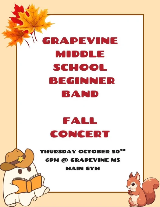 The stage is set and the music’s ready! 🎶 Join us Thursday, Oct. 30 for the Beginner Band Concert and cheer on our newest musicians as they make their debut! 💫 #GMSBand #FutureOfMusic