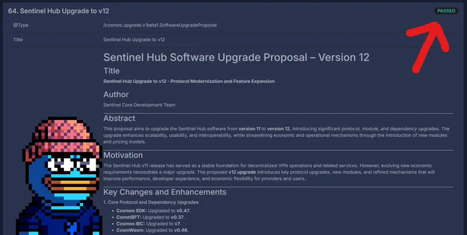 Proposal 64 for V12 Upgrade just passed on Sentinel governance