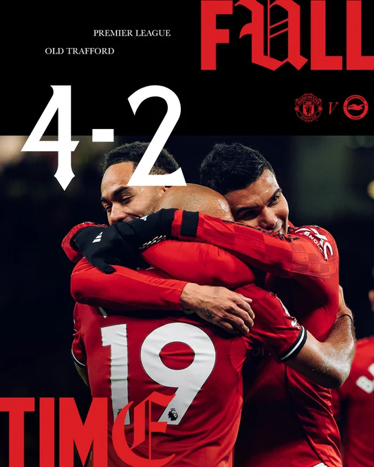 Full-time: Manchester United 4-2 Brighton.