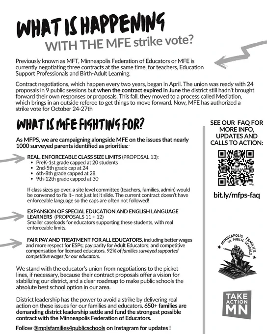 Minneapolis Families for Public Schools stand with our Educators from negotiations to the picket line!