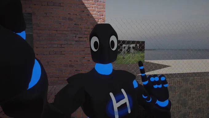 John Hypernex taking a selfie of himself in front of a 3D Plane with an image of a cow on it.