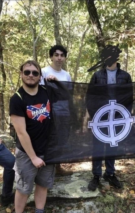 Scott's employee in Bergen County Claudino Petrucelli standing behind a nazi flag. Claudino is the leader of now extinct nazi group Atlantic Nationalist Club. Holding the nazi flag and wearing a confederate flag inspired shirt is a very sweaty Sean Lemley, volunteer for Scott's Early Vote Action PAC. Sean ran for board of education in Lyndhurst 