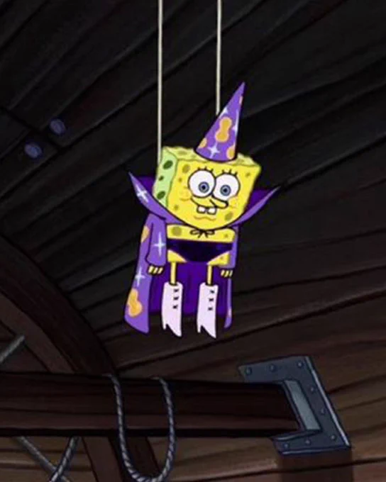 SpongeBob hanging in the air