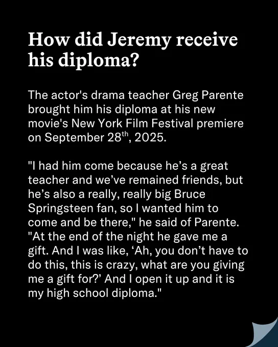 'I had him come because he’s a great teacher and we’ve remained friends, but he’s also a really, really big Bruce Springsteen fan, so I wanted him to come and be there,' said of Parente. 'At the end of the night he gave me a gift. And I was like, ‘Ah, you don’t have to do this, this is crazy, what are you giving me a gift for?’ And I open it up and it is my high school diploma.'"