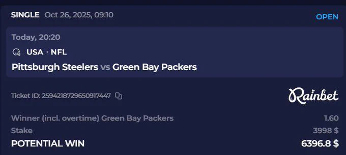 Pittsburgh Steelers 25 Vs 35 Green Bay Packers ✅

Another Easy Win 😉

People Ask Me Why I giveaway such Massive amounts on daily Basis!
Truth Is I don't even touch my Real Money. 

This Bets are Strictly taken to Reward My Actives.

I make 6-7 Figures on Daily Basis With Multiple Sources of Income. So This is me Appreciating My Loyal Supporters.

📌 DM For Tg and X Promos & Partnerships 📥
