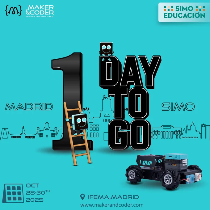 1 day to go! 🚀
Meet Maker & Coder at #SIMOEducacion 2025 – IFEMA Madrid 🇪🇸
Discover how we make AI & robotics learning fun, interactive & future-ready!
#MakerAndCoder #STEM #AI #EdTech #Madrid