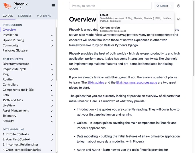 New Phoenix documentation with search across Plug, Phoenix, LiveView, etc.