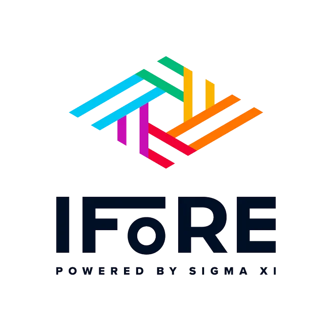Colorful design with the words "IFORE: Powered by Sigma Xi"