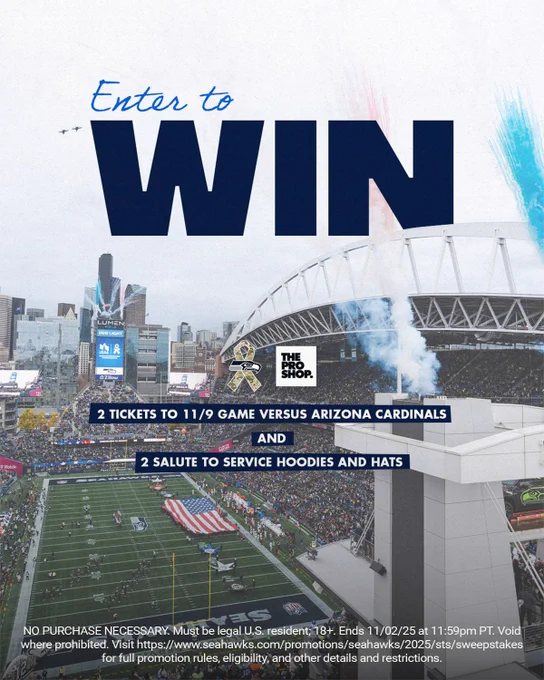 Enter for a chance to win 2 tickets to the game against Arizona Cardinals and Salute To Service merch. 