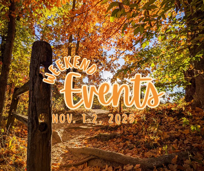Weekend Events Nov. 1-2, 2025. Leaf covered path