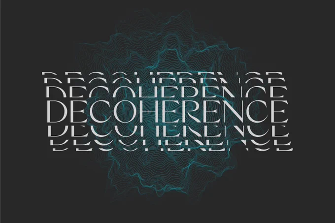 The Decoherence Media banner in light grey on top of a teal noisy circle.