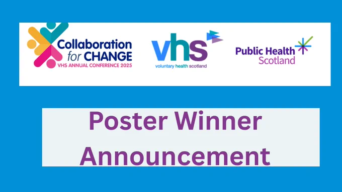 Photo of colourful logos. Image of the winner and Bushra Riaz who announced winner.