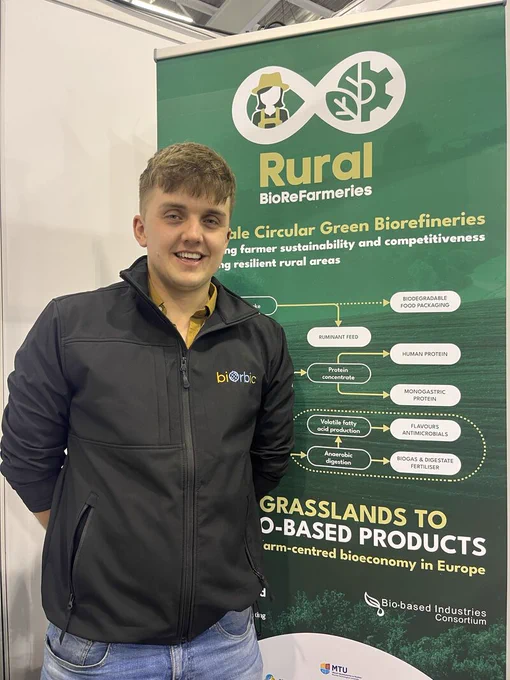 Adam Mulcahy from MTU attends Ireland's National Dairy Show in representation of the Rural BioReFarmeries project.