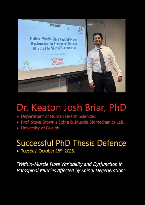 A photo of Josh at his defence, in front of a projected title screen with the same title of his thesis that is listed in this posting.