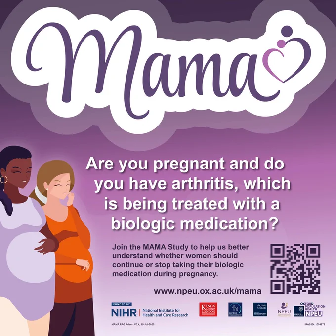 Are you pregnant or planning a pregnancy? Do you have arthritis which is being treated with a biologic? Find more information, including how you can be involved at https://www.npeu.ox.ac.uk/mama/participants