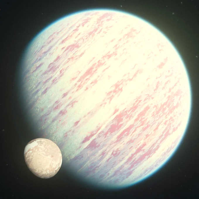 The moon Daymar in front of the gas giant Crusader in the Stanton System