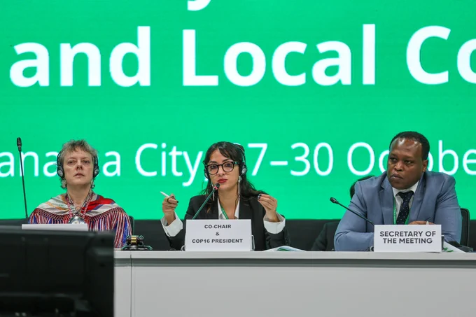 From L-R: SB8j 1 IPLC Co-Chair Gunn-Britt Retter; Acting Co-Chair Daniela Durán González, Colombia; and SB8j 1 Secretary Olivier Rukundo
