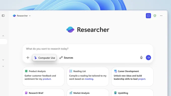 Screenshot of the new Copilot Researcher with computer use agent 