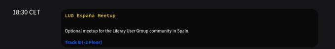Captura de la agenda de la DevCon en la que se ve la sesión para el LUGSpain 