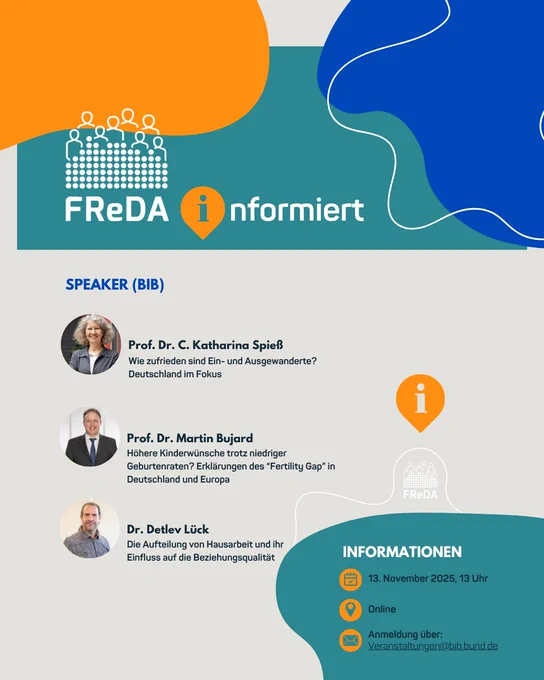 Einladunsgflyer zur Veranstaltung FReDA informiert des BiB, 13. November, 13 Uhr. 