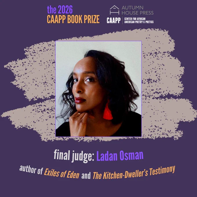 Infographic with portrait of prize judge, Ladan Osman 
