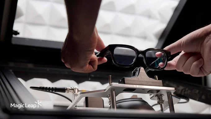 Technician calibrating Magic Leap AR prototype glasses.