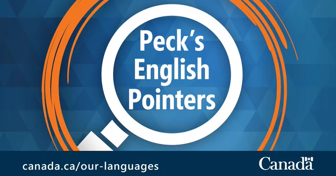 A magnifying glass surrounded by an orange circle (one of the icons belonging to the Language Portal’s brand image). The following text appears in the magnifying glass: Peck’s English Pointers.