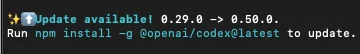 update available: 0.29.0 -> 0.50.0