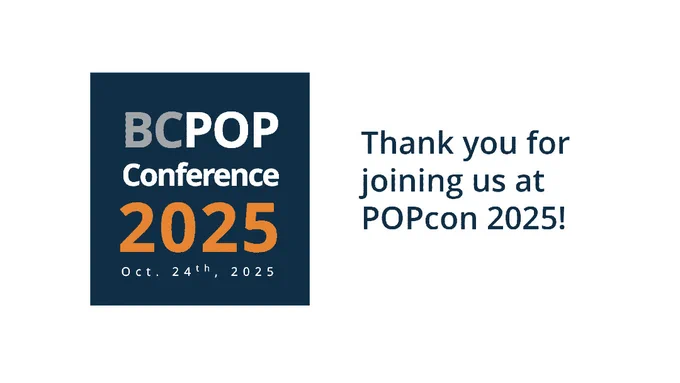 BCPOP Conference 2025. Text reads "Thank you for joining us at POPcon 2025!" Event date: October 24, 2025.