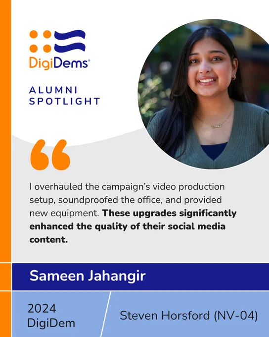 Alumni Spotlight: Sameen Jahangir, 2024 DigiDem on Steven Horsford's campaign.