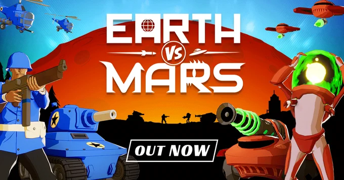 Image shows the Earth vs Mars logo in the middle, with the blue forces of Earth on the left facing off against the red forces of Mars on the right. Out now - https://bit.ly/Earth_vs_Mars