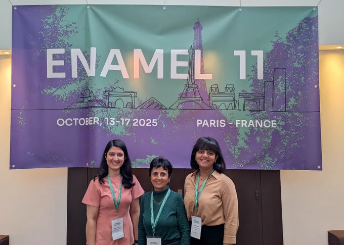 Rucha Bapat, Janet Moradian-Oldak, and Gayathri Visakan of the Center for Craniofacial Molecular Biology of USC at Enamel 11, an international conference held in France earlier this month. Not only did Rucha and Gayathri both present their research on ameloblastin and enamel formation, they also both received Young Investigator Travel Awards.