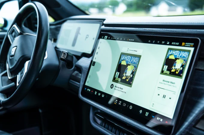Monster Mash playing in a Rivian R1T