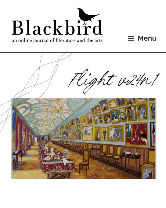 A screenshot of the homepage of Blackbird: an online journal of literature and the arts. 