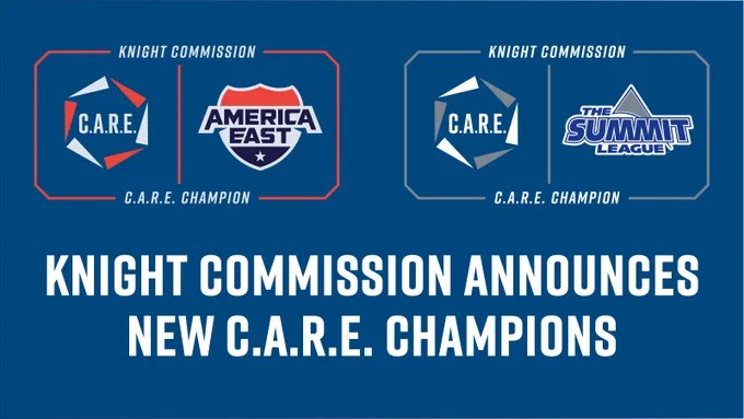 promotional graphic to commend America East and The Summit League on achieving Knight Commission CARE Champion status