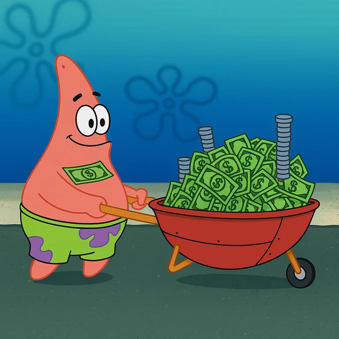 Patrick star has a lot of cash