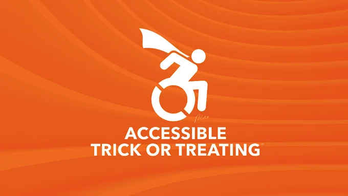 "Accessible Trick or Treating" / wheel chair icon and cape