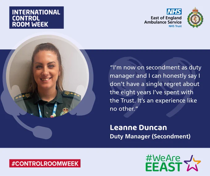 A graphic with an image of Leanne Duncan, Duty Manager (Secondment). Text reads “I’m now on secondment as duty manager and I can honestly say I don’t have a single regret about the eight years I’ve spent with the Trust. It’s an experience like no other.”
