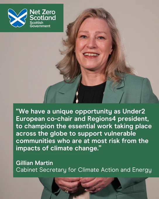 Quote graphic with an image of Climate Action Secretary Gillian Martin and the quote: 

“We have a unique opportunity as Under2 European co-chair and Regions4 president, to champion the essential work taking place across the globe to support vulnerable communities who are at most risk from the impacts of climate change."