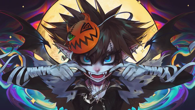 Kingdomhearts is my favorite game series of all time, that's why I earned the nickname 'Sora' in middleschool and it just stuck from there! X') I knew I wanted to draw Halloween Town Sora this year but everytime I draw something KH related I feel like my style makes it come out weird, otherwise I would have alot more KH art! I can't help but to "put my own twist" on it this is the second illustration. The first one I just trashed after some good hours were spent on it :'''') 
I think this one came out cute enough for my pesky standards though! 