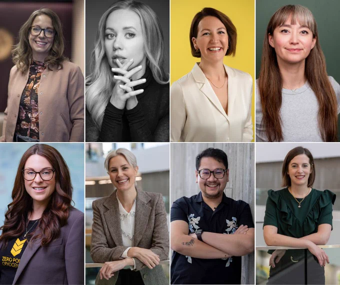 Photos of the eight Top 40 recipients from the MacEwan community. 