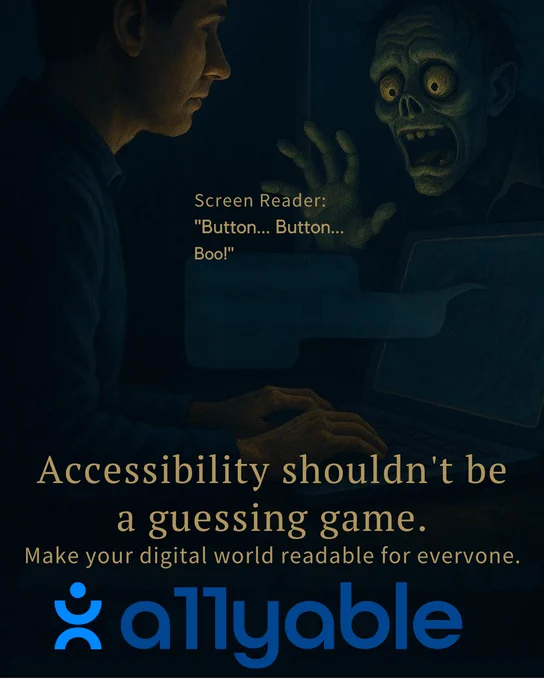 A blind person use screen reader and Boo a zombie appear