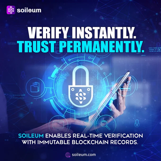 Hand using tablet with blockchain lock icon, symbolizing instant, secure digital verification.
