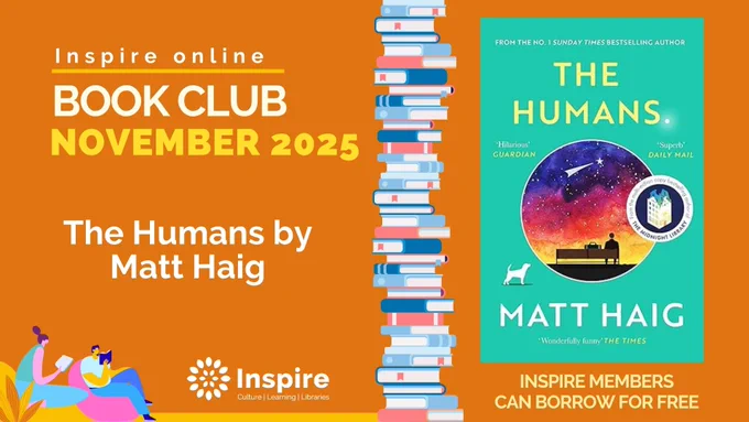 Tile showing the front cover of Novembers Inspire Online Book Club choice of The Humans by Matt Haig