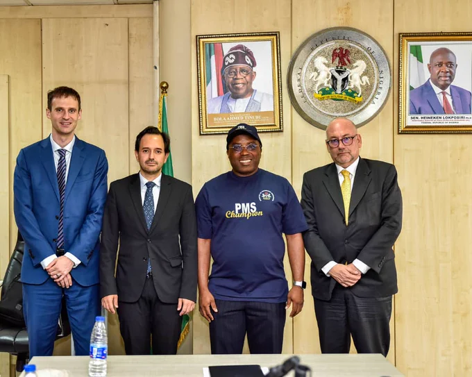 The Permanent Secretary, MPR. Dr. Emeka Vitalis Obi mni (2nd right) in a group photograph with the delegation of IMF - FAD Technical Assistance mission on climate policy during the meeting.