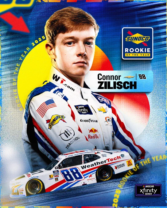 2025 Xfinity Series Sunoco Rookie of the Year winner graphic for Connor Zilisch.