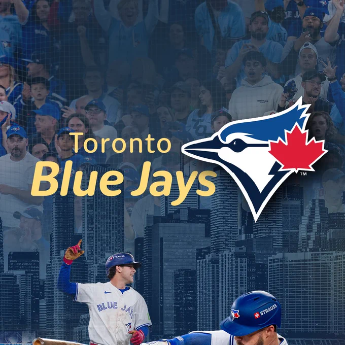 A collage featuring Toronto’s skyline, Addison Barger, and the Toronto Blue Jays’ logo. Text: Toronto Blue Jays.