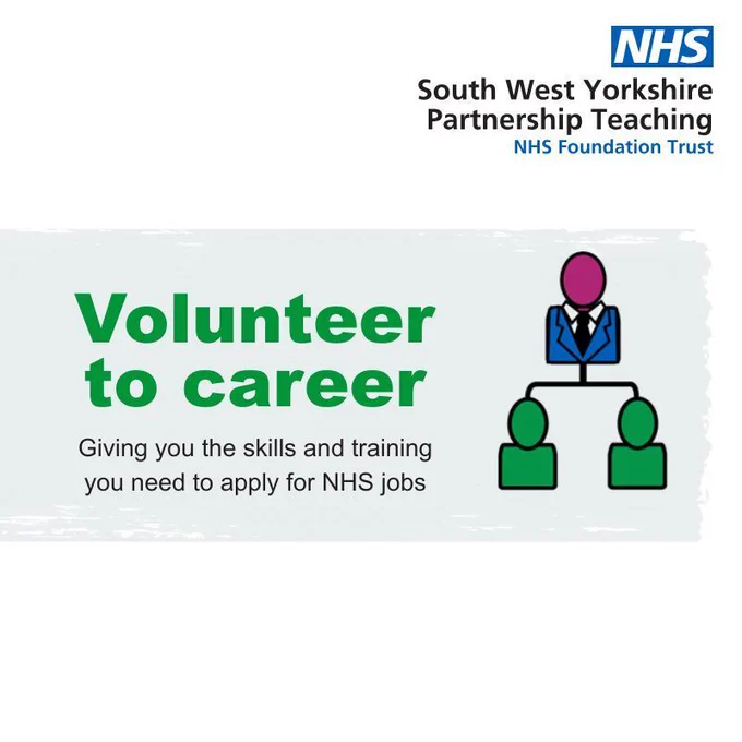 Text reads volunteer to career. Giving you the skills and training you need to apply for NHS jobs